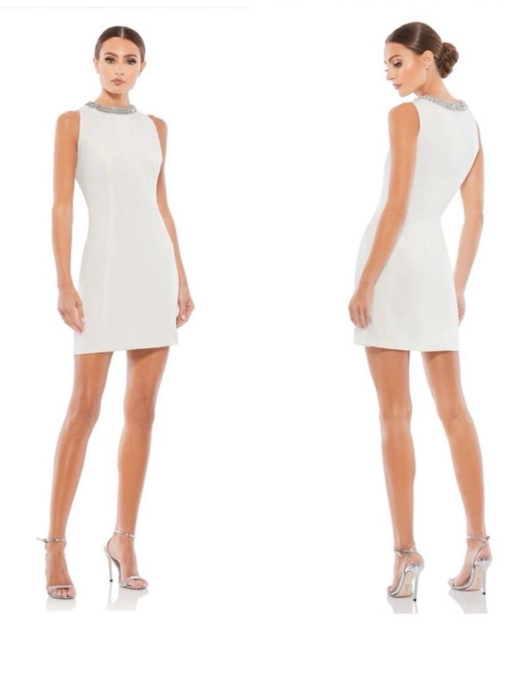 IEENA Mac Duggal Sheath Mini Dress 49280 Sz 8 White Jewel Neckline NWT Wedding